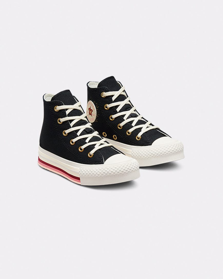 Topanky Na Platforme Converse Chuck Taylor All Star Lift Hearts Vysoke Dievcenske Čierne | SK CPFGJ4